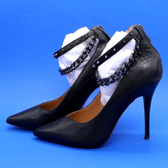 Jessica Simpson Witnee High Heel Ankle Chain Pumps Womens Size 7 M Black Leather - Picture 1 of 16